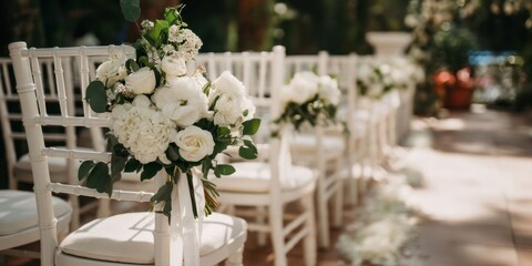 Beautiful Outdoor Wedding Ceremony with Floral Decor and Sunlit Aisle
