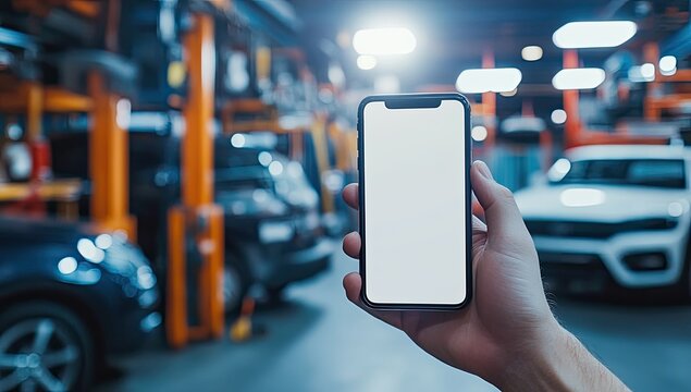 Mobile phone in a car repair garage - Powered by Adobe