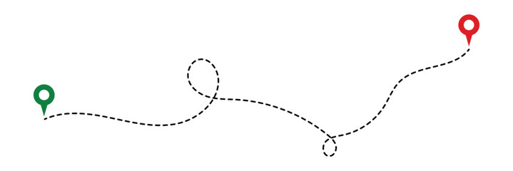 Fototapeta premium Dotted path with points. Map address location pointer symbol. Travel vector icon. Travel from start point and dotted line tracing in eps 10.