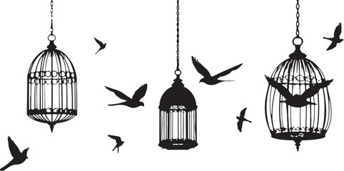 vector illustration of a bird cage, vector, illustration, silhouette, design, icon, helicopter, art, woman, fashion, black