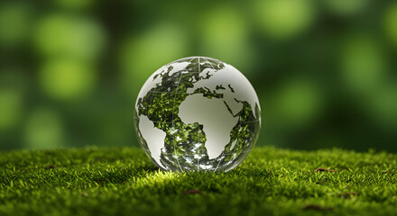 Glass Globe on Moss Eco Friendly Earth Day Design Mockup
