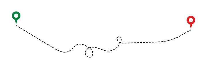 Fototapeta premium Dotted path with points. Map address location pointer symbol. Travel vector icon. Travel from start point and dotted line tracing in eps 10.