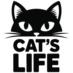 cats life black and white vector graphics isolated on white