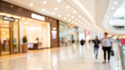 Abstract backdrop of a spacious shopping center, featuring numerous luminous bokeh lights.