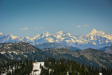 Breathtaking view of snow capped mountain range from Montana ski resort