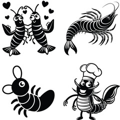 Shrimp Art Collection in Black and White