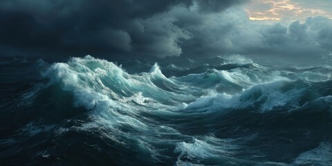 Majestic Stormy Seascape with Turbulent Waves and Ominous Skies