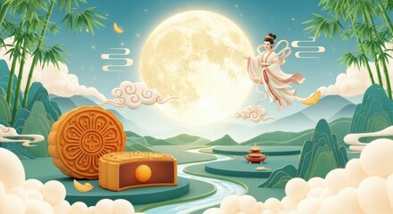Chang'e flying to the moon during the Mid-Autumn Festival