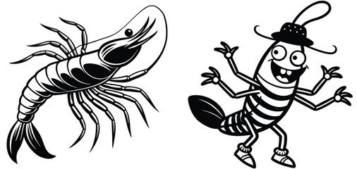 Shrimp Vector Illustration Pack in Black White