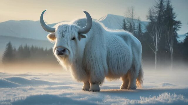 video of white yak with snow