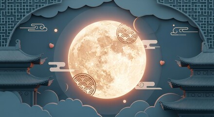 Chinese style Mid-Autumn Festival full moon background illustration