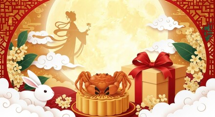 Mid-Autumn Festival Mooncake Crab Gift Illustration