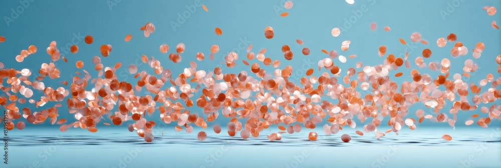 Poster soft 3d confetti floats gracefully on a serene light blue background, creating a joyful and celebrat