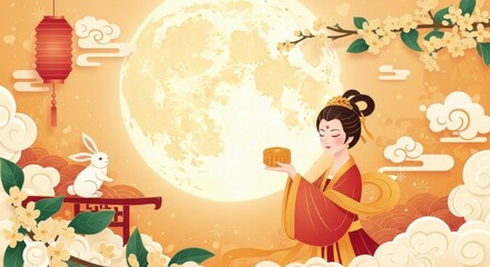 The country's \tide wind\ Chang'e and the jade rabbit enjoy the Mid-Autumn Moon together