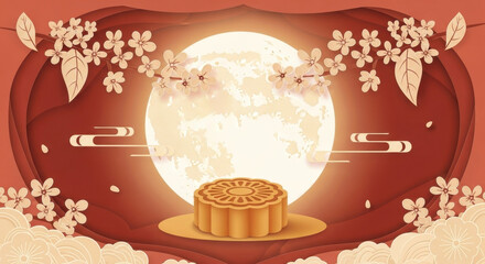 Mid-Autumn Festival themed mooncakes and full moon illustrations