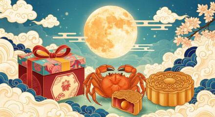 National \Tide Mid-Autumn Festival Mooncake Crab Gift Box and Full Moon\