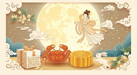 Illustration of Chang'e Jade Rabbit Mid-Autumn Festival elements