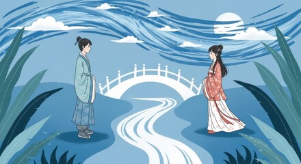 The Cowherd and the Weaver Girl who meet on a romantic Chinese Valentine's Day