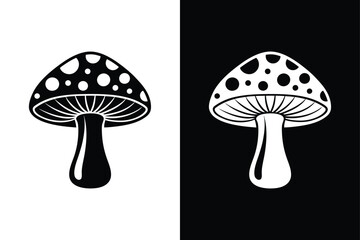 Black and White Mushroom Icon. Vector Silhouette for Food Graphics