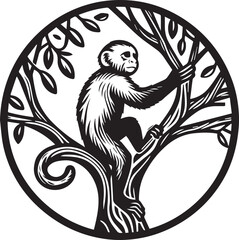 Capuchin Monkey Simple Black and White Vector Illustration	