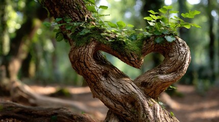 Two intertwined trees with branches gracefully curling around each other