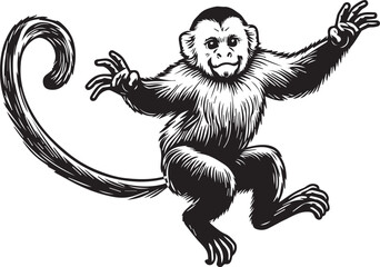Capuchin Monkey Simple Black and White Vector Illustration	