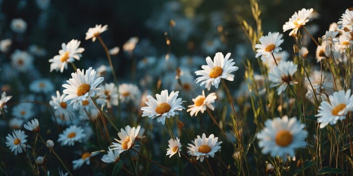 Sunlit Field of Blooming Daisies in a Sunny Day Scene