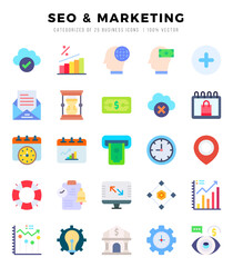 SEO & MARKETING icons set. Collection of simple Flat web icons.