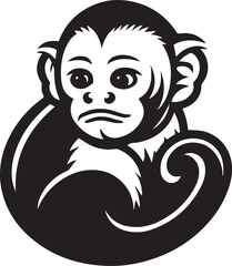 Capuchin Monkey Simple Black and White Vector Illustration	