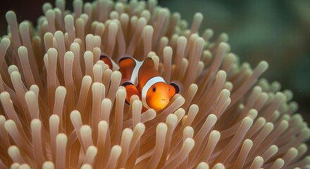 Vibrant Orange Clownfish Hiding in a Sea Anemone Underwater World Wonders
