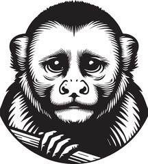 Obraz premium Capuchin Monkey Simple Black and White Vector Illustration 