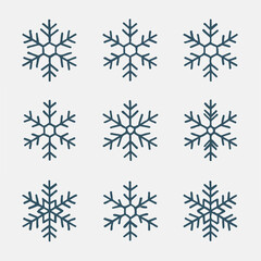 Set Vector Flat design line snowflakes vector icon set.