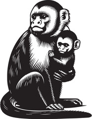 Capuchin Monkey Simple Black and White Vector Illustration	