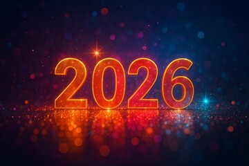 Glowing 2026 sign in vibrant multicolored bokeh lights celebration