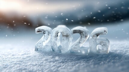 Ice sculpted 2026 in snowy winter wonderland