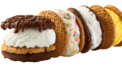 Variety of Ice Cream Cookie Sandwiches with Colorful Flavors and Textures
