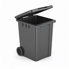 Empty Black Wheeled Waste Bin for Recycling and Disposal.