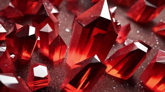 Stunning druse of red raw crystals shines brightly with sparkling facets and vibrant hues, Druse of red raw crystals and sparkles 3D render seamless