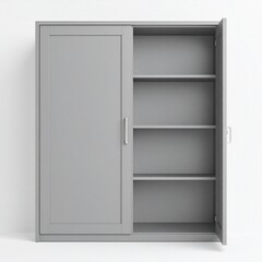 Naklejka premium Modern Grey Storage Cabinet Empty Shelves Home Organization.