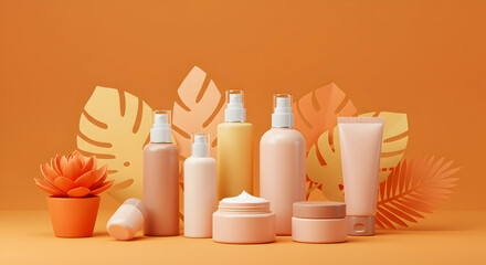 Summer Skincare Mockup Tropical Orange Theme Beauty Products