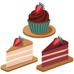 set illustration of strawberry shortcake isolated vector on white