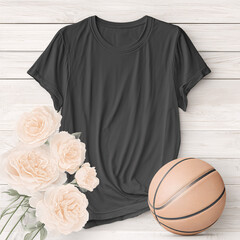 Blank black female t shirt template on background. T-shirt design mockup for using promotion	