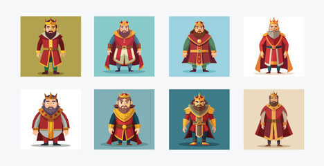 Collection of cartoon kings with crowns and royal robes