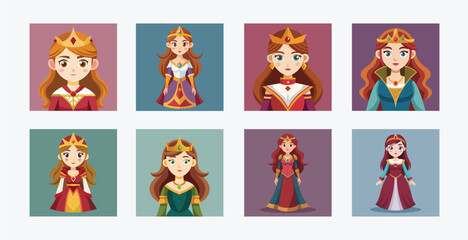 Estores personalizados infantiles con tu foto Collection of cartoon princess avatars with crowns and gowns