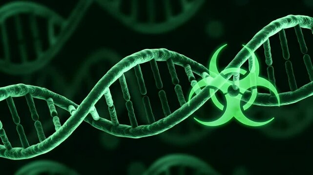 Genetic mutation with biohazard symbol