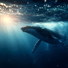 Whale, A humpback whale breaches off the coast	
