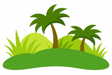 Cartoon tropical island landscape with palm trees