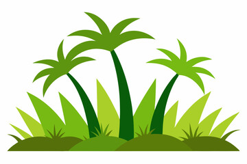 Obraz premium Cartoon palm trees and lush green grass