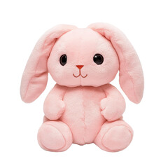 A pink bunny plush toy on transparent background.
