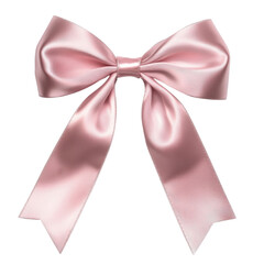 A pink satin ribbon bow on transparent background.